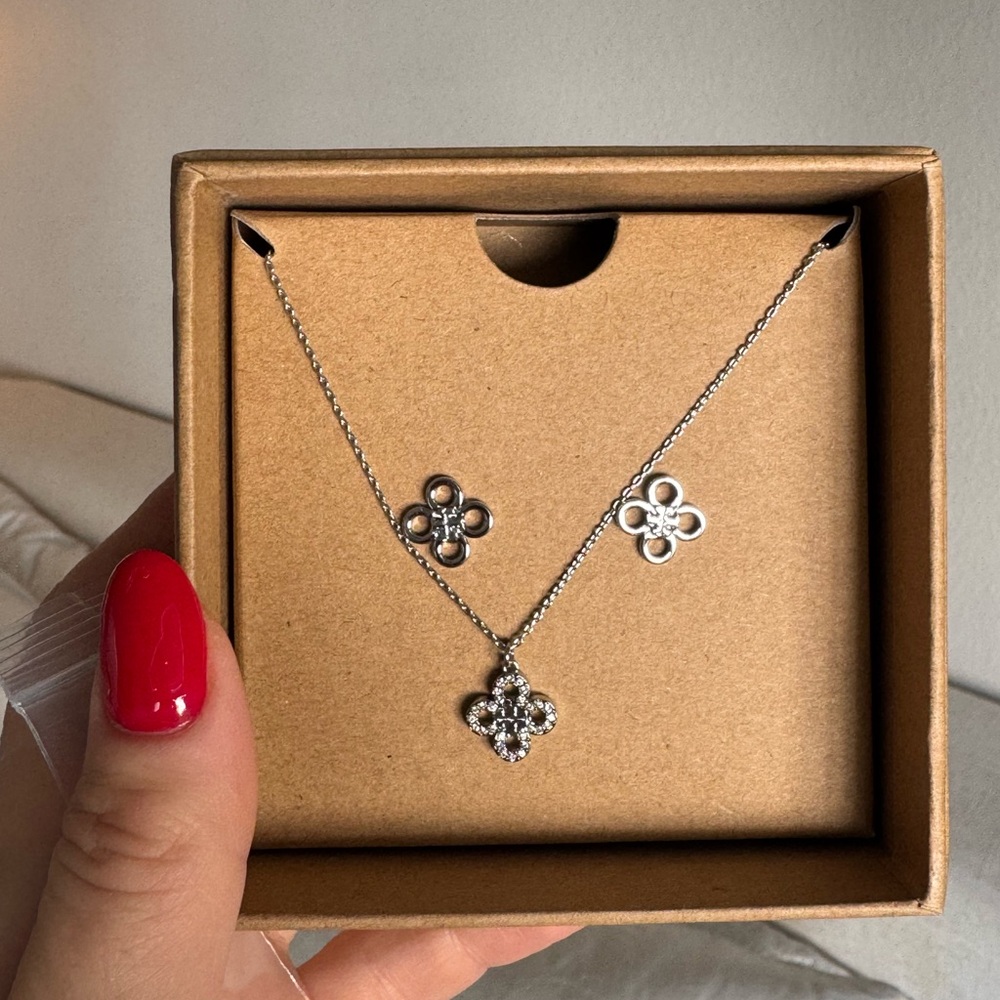 Tory Burch Kira Clover Pavé Pendant & Stud Earrings